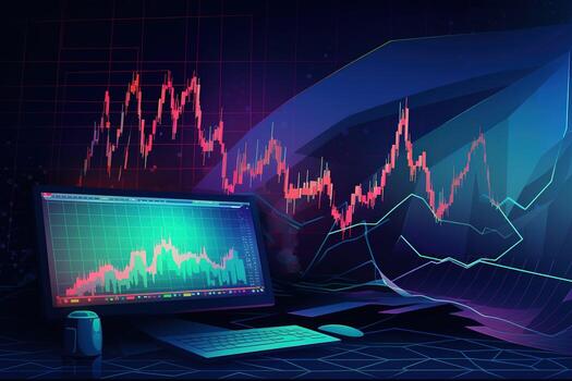 an image of a computer screen with a graph chart. Generative AI photo