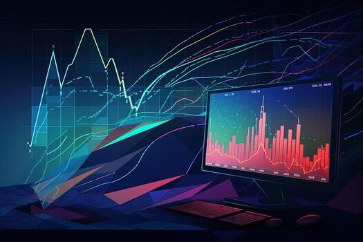 a computer monitor with a graph on it. Generative AI photo