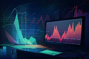 a computer monitor with graphs and charts on it. Generative AI photo