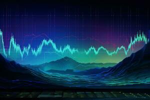 an abstract image of a mountain range with a graph line. Generative AI photo
