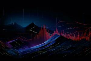 digital background with a mountain range and a line of data. Generative AI photo