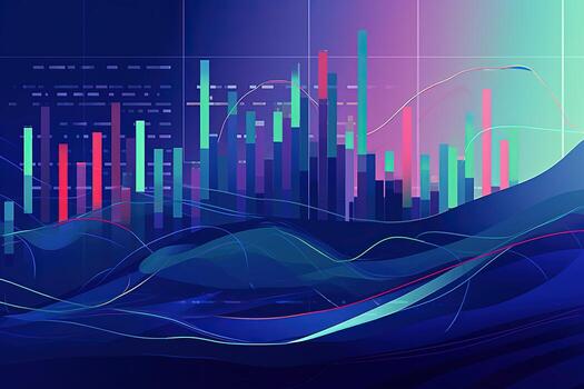 an abstract illustration of a city skyline with a line of data. Generative AI photo