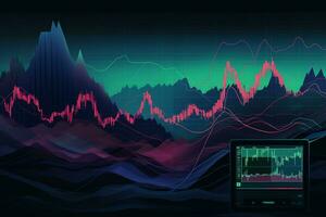 abstract image of a graph with a line of data. illustration of a computer screen with a graph. Generative AI photo