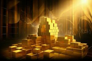 golden cubes on a dark background. Generative AI photo