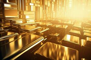 gold bars in a room with a bright light. Generative AI photo