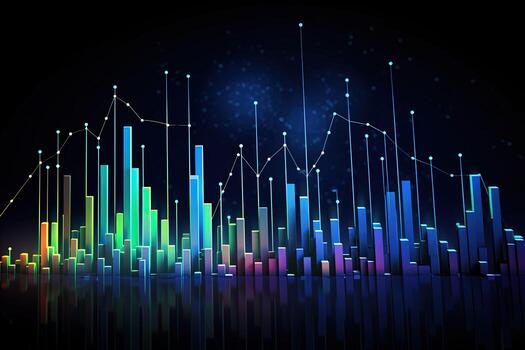 abstract data chart with colorful bars and lines. Generative AI photo