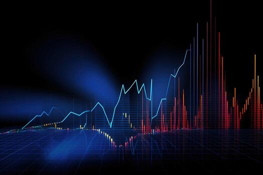 an abstract graph chart with a line of light. Generative AI photo
