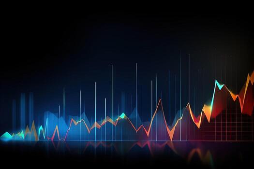 abstract graph chart with colorful lines and dots. Generative AI photo