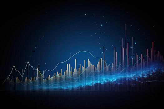 abstract graph chart with blue lines and stars. Generative AI photo