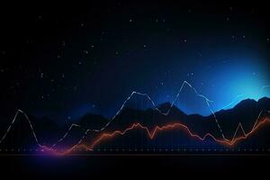 an illustration of a graph chart with a mountain range in the background. Generative AI photo