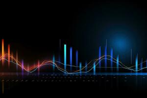 colorful sound waves on a black background. Generative AI photo