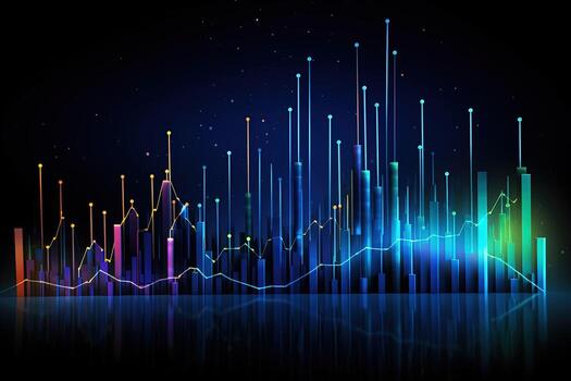 abstract graph line with colorful lines on black background. Generative AI photo
