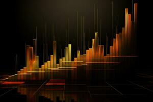 abstract graph chart with orange bars on black background. Generative AI photo