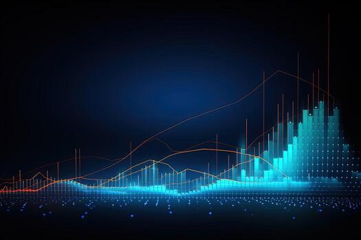 abstract data chart with blue and red lines. Generative AI photo