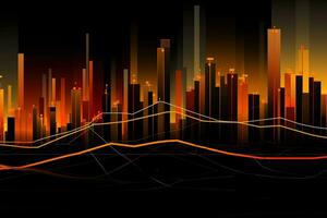 abstract graph chart with orange lines on black background. Generative AI photo