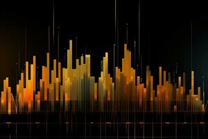 abstract graph chart with orange lines on black background. Generative AI photo