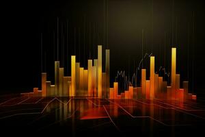 abstract graph chart with orange lines on black background. Generative AI photo