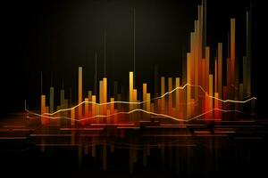 abstract graph chart with orange lines on black background. Generative AI photo