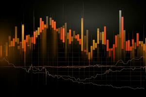 abstract stock chart with orange and black bars. Generative AI photo