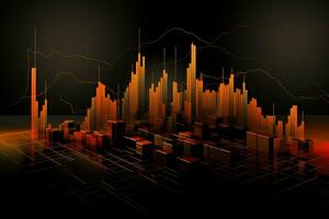 abstract graph background with orange lines. Generative AI photo