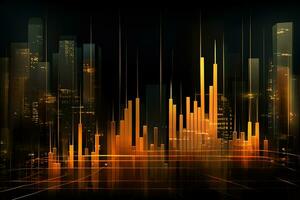 abstract city skyline with glowing lines and lights. Generative AI photo