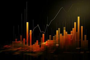 an abstract graph chart with orange bars and a line. Generative AI photo