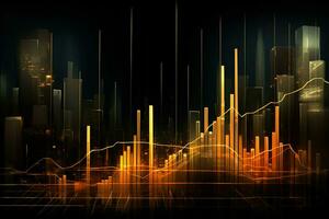 un resumen imagen de un ciudad con un grafico línea. generativo ai foto