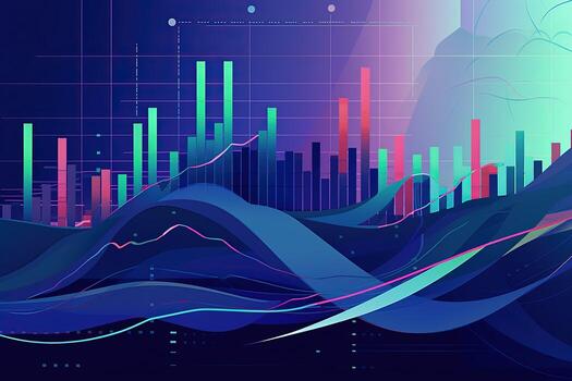 abstract illustration of a city with a graph line. Generative AI photo