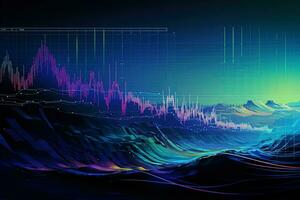 digital background with a graph line and a mountain range. Generative AI photo