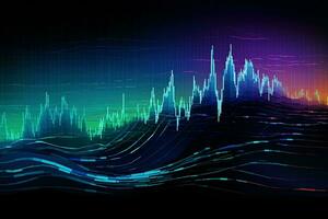 abstract digital wave background with colorful lines. Futuristic background with financial graphs and charts. Generative AI photo