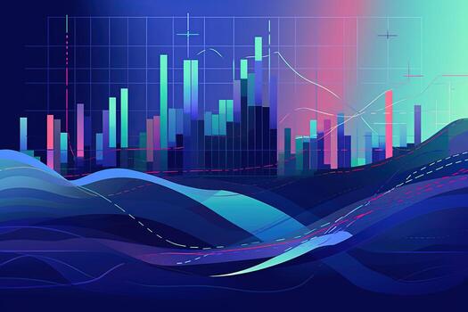 abstract illustration of a city with a graph line. Generative AI photo