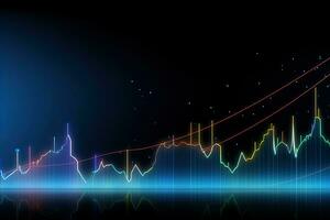 resumen brillante financiero gráfico en oscuro antecedentes. valores mercado. economía tendencias financiero inversión concepto. generativo ai foto