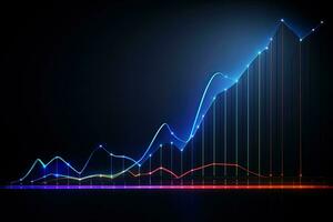 Abstract glowing financial chart on dark background. stock market. Economy trends. financial investment concept. Generative AI photo