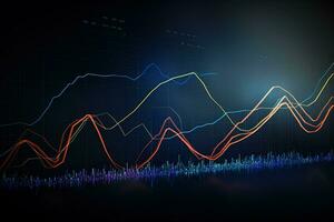 Abstract glowing financial chart on dark background. stock market. Economy trends. financial investment concept. Generative AI photo