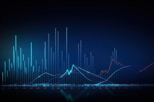 abstract graph chart with blue and red lines. Generative AI photo