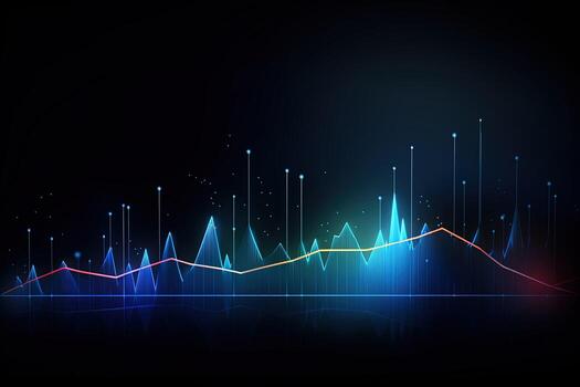 abstract graph with lines and dots on a dark background. Generative AI photo