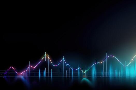 colorful wave line on black background. Generative AI photo