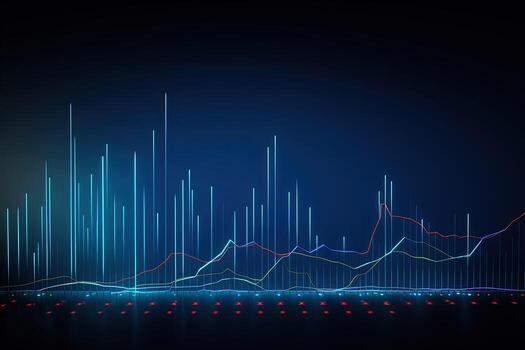 abstract graph line chart with blue and red lines. Generative AI photo