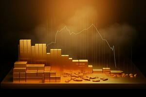 gold bars on a table with a graph and a bar chart. Generative AI photo