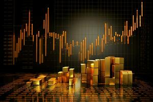 gold bars on a background of stock market graph. Generative AI photo