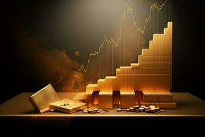 oro barras y un grafico de oro precios. generativo ai foto