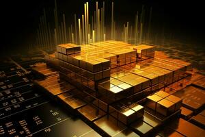 golden cubes on a black background. Generative AI photo