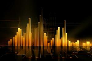 abstract golden bars on a black background. Generative AI photo