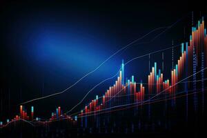 abstract stock chart with a line of blue and red lines. Generative AI photo