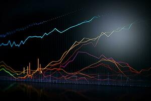 graph of stock prices and lines on dark background. Generative AI photo