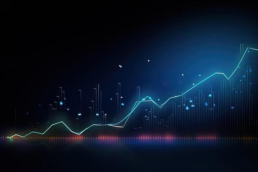 an abstract graph line with glowing dots. Generative AI photo