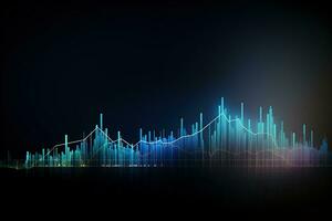 abstract stock chart background with blue and green lines. Generative AI photo