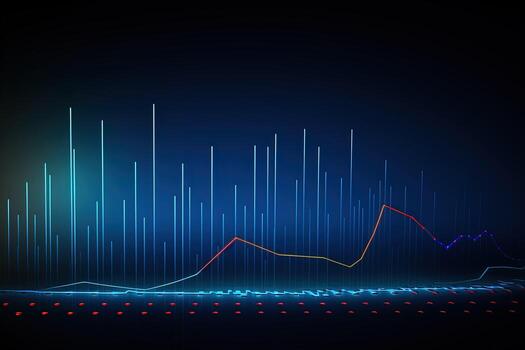 abstract graph with lines and dots on a dark background. Generative AI photo