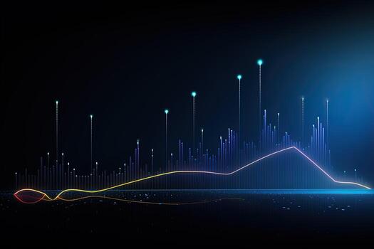 abstract data chart with glowing lines and dots. Generative AI photo