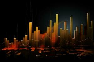 abstract graph chart with orange bars on black background. Generative AI photo